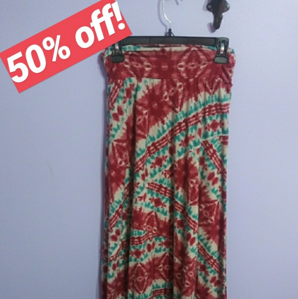 Red & Blue Maxi Skirt